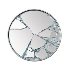 Broken Round Mirror with Cracked Glass, Shattered Reflection, Symbol of Bad Luck and Damage, Transparent Background