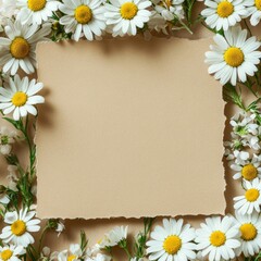 blank brown note with daisy flowers