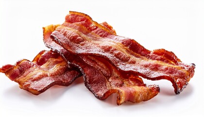 fried bacon pieces isolated on white background