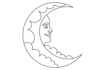 
Continuous one line art of moon icon ramadan isolated outline vector drawing illustration