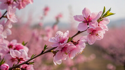 Delicate Pink Peach Blossoms in Springtime