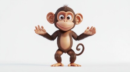 Cartoon monkey standing, welcoming pose, white background