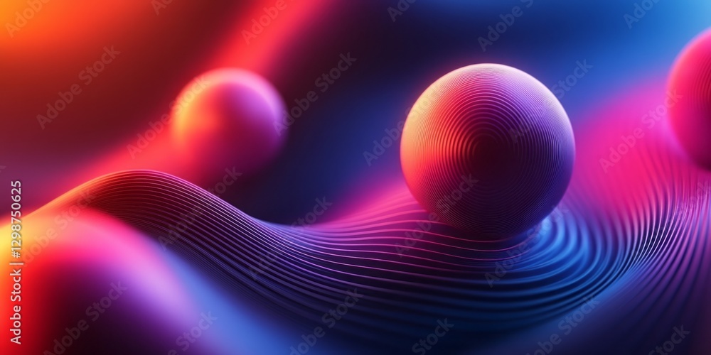 Poster spherical objects rest on abstract wavy patterned surface background