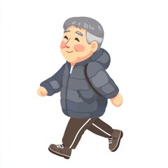 Obraz premium A cheerful older man in a puffy jacket walks happily, embodying a sense of activity and joy.