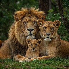 Obraz premium Familia de leones en la selva