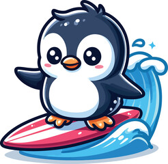 Naklejka premium surfing penguin vector silhouette