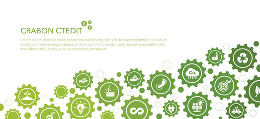 Carbon credits Concept. about the amount of Limit greenhouse gases for the environment and reducing carbon dioxide emissions in various industrial sectors. Green vector illustration.