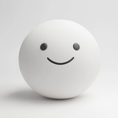 A minimalist spherical character with a simple smiling face creating a cheerful and friendly visual on a plain background