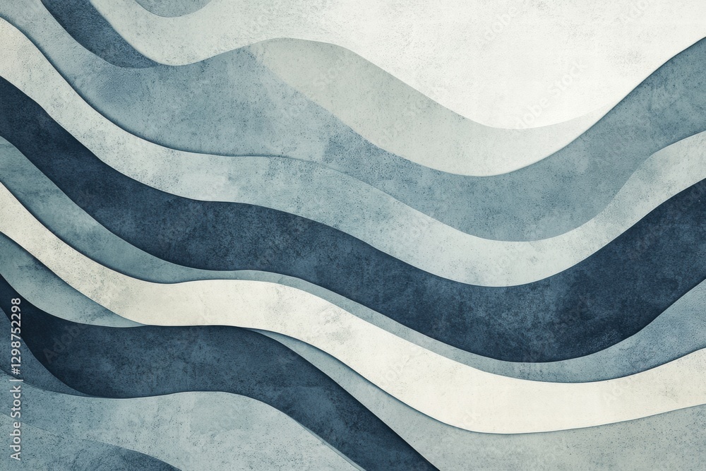 Aufkleber wavy patterns in shades of blue and gray create a modern textured wall design in an indoor setting. 