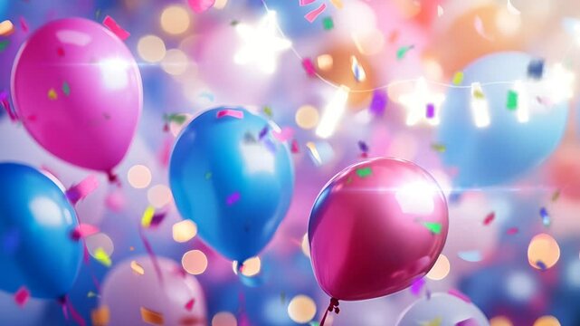 D&eacute;coration de f&ecirc;te d'anniversaire ou d'anniversaire avec fond d'animation en boucle ballon et confettis 4k