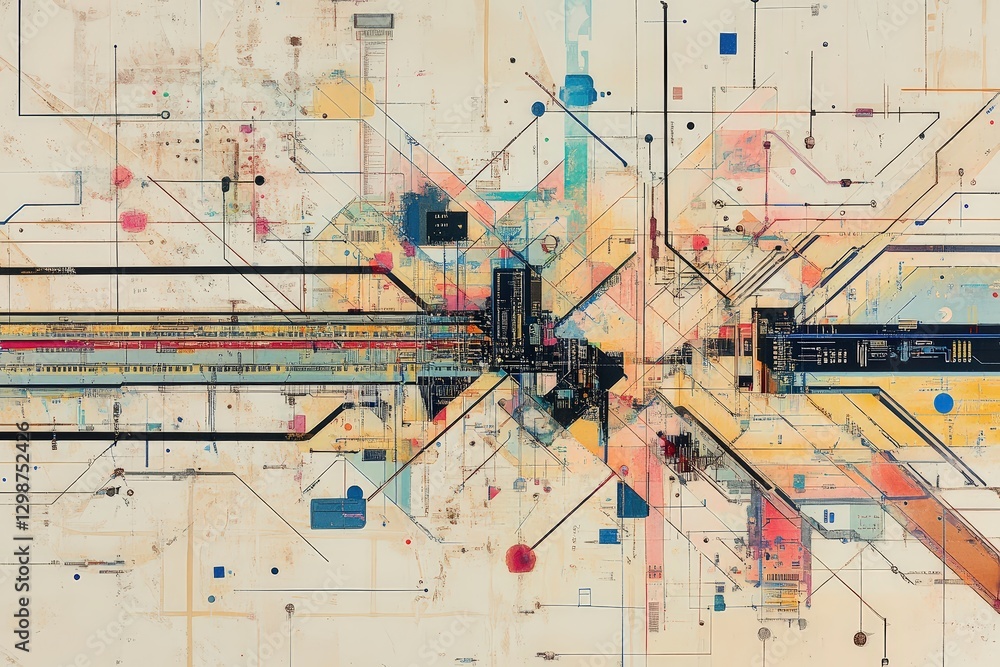 Poster a mesmerizing visual tapestry emerges as intricate circuit diagrams merge with vibrant patterns, hig