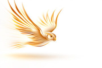 Obraz premium A golden abstract owl soaring elegantly against a white background.