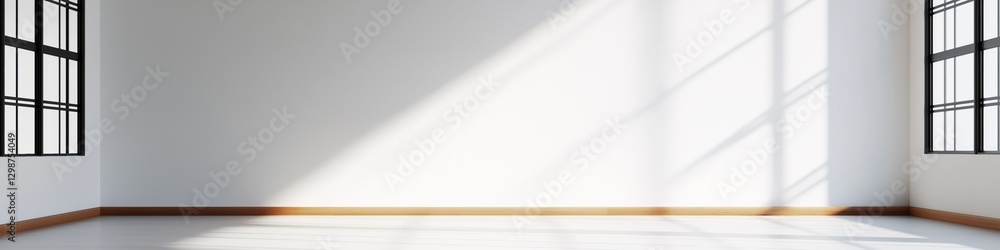 Poster a large empty room with a window in the corner. the room is very clean and empty. the sunlight comin