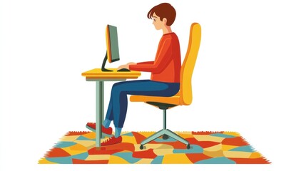 Student working at a colorful desk