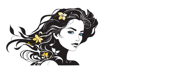 Elegant Woman Silhouette with Flowing Hair – Beauty and Fashion Vector