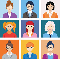 People Icons Set. Team Concept. Diverse business men and women avatar icons. Vector illustration of flat design people characters.