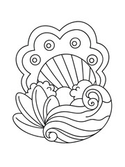 Ocean Waves and Seashells Mandala – Relaxing Adult Coloring Page on White Background