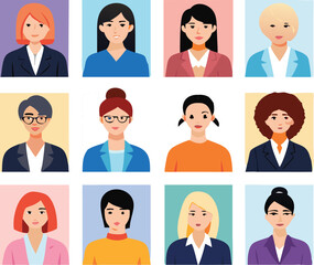 People Icons Set. Team Concept. Diverse business men and women avatar icons. Vector illustration of flat design people characters.