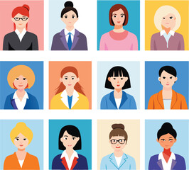 People Icons Set. Team Concept. Diverse business men and women avatar icons. Vector illustration of flat design people characters.