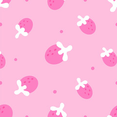 Cute Pink Strawberry Seamless Pattern for Playful and Aesthetic Designs, Cute pink strawberry seamless pattern, 
