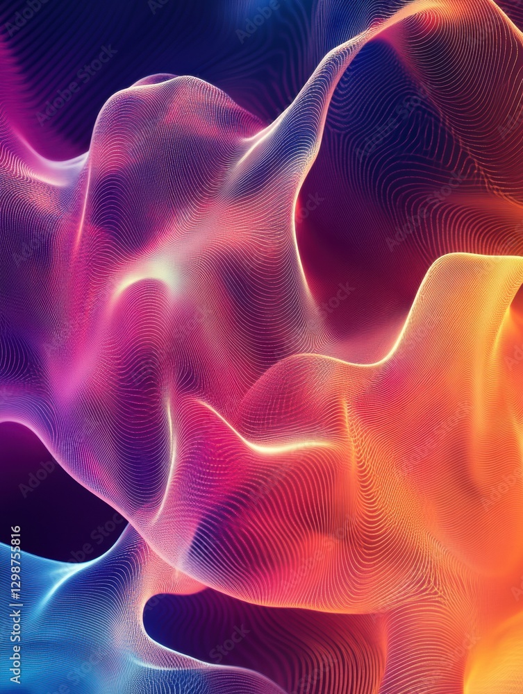 Poster Colorful abstract waves create a dynamic pattern that captivates the viewers attention with rich hues and fluid movement. Generative AI