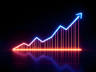 Neon Financial Growth and Stock Market Trend Analysis with Glowing Arrow Indicator
