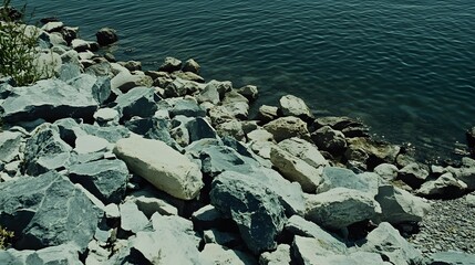 Obraz premium Stunning Rocky Seashore Shoreline Ocean Water Stones