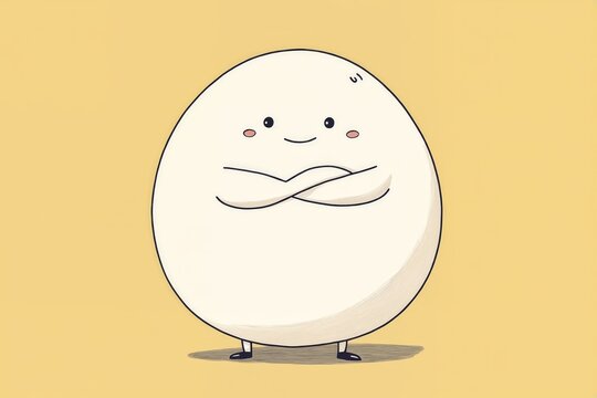 La escena muestra un personaje redondo y caricaturesco con una expresi&oacute;n amigable y brazos cruzados sobre un fondo amarillo.