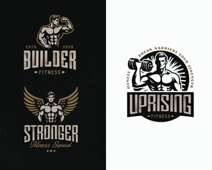 Vintage badge fitness stronger gym logo template for sport business