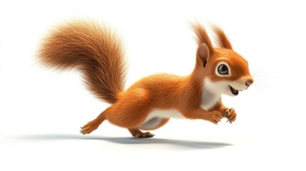 Cute squirrel running against white background