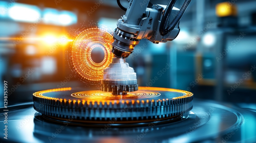 Poster advanced robotic arm executing precision tasks in high-tech industrial facility futuristic environme