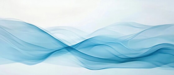 Obraz premium Abstract blue waves flowing smoothly across a light background, representing calmness, tranquility, and serenity in modern design and digital art.