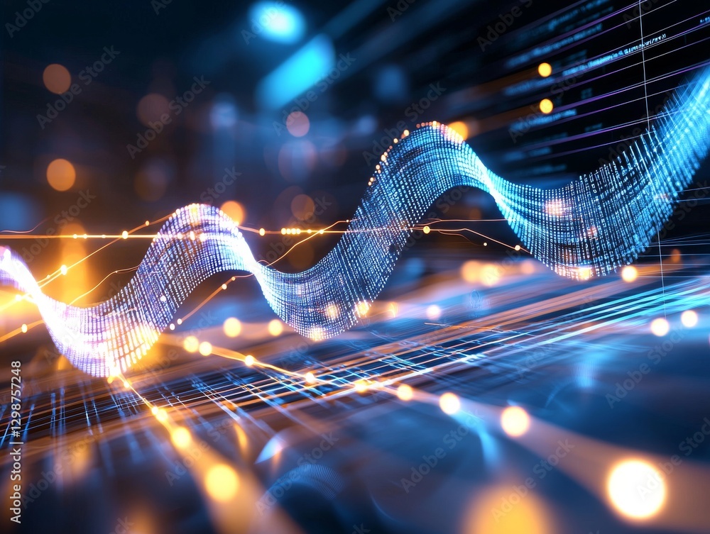 Aufkleber dynamic abstract digital waveform data flow futuristic environment digital art high-tech atmosphere 