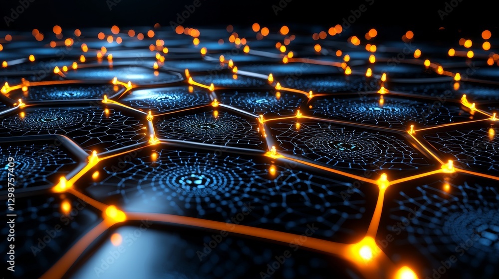 Aufkleber dynamic abstract hexagonal network visualization futuristic environment digital art technology conce