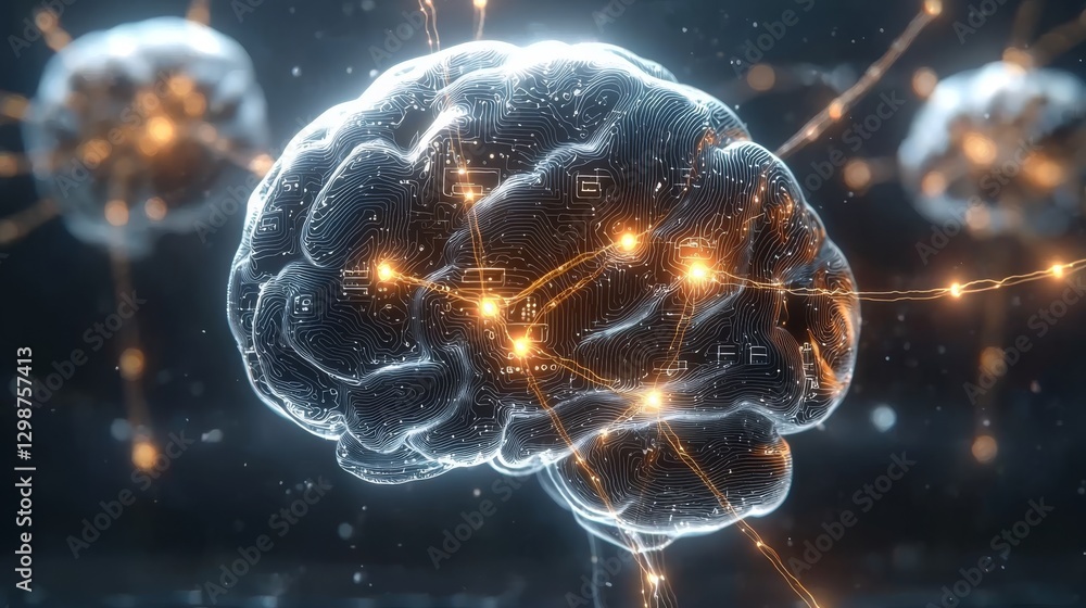 Aufkleber exploring abstract digital brain neural networks virtual environment 3d animation technology futuris