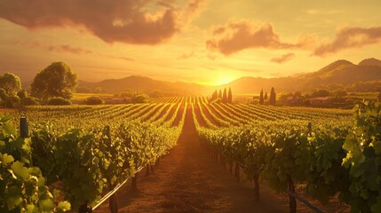 Fototapeta premium vineyard sunset landscape