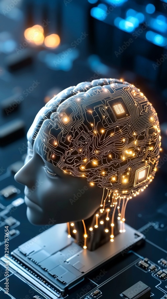 Poster artificial intelligence brain circuit revolutionizing technology digital workspace futuristic enviro
