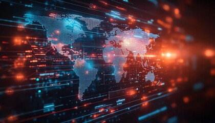 Fototapeta premium Global business project planning, digital screen with world map, efficient time management and modern strategic elements for successful project execution