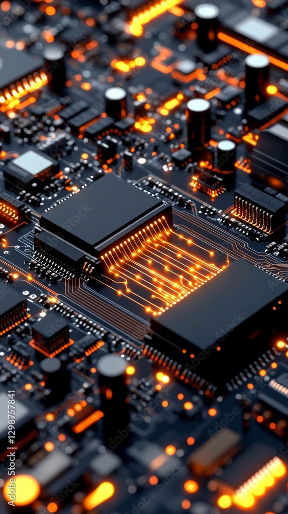 Poster high-tech circuit board action laboratory environment digital technology viewpoint advanced electron