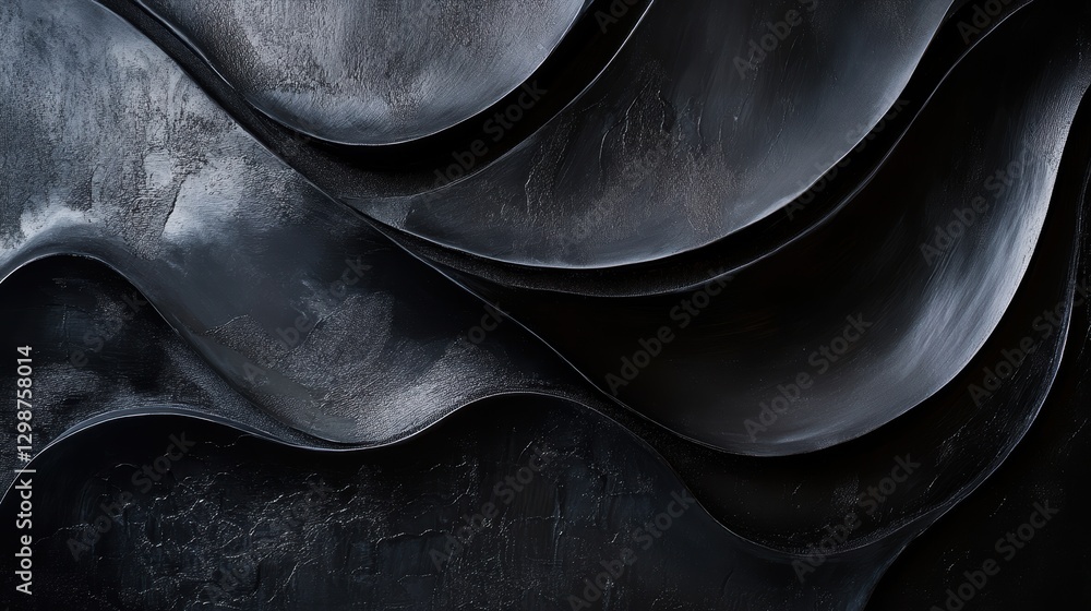 Poster abstract black textured background with curved layers, modern design elements for interior or graphi