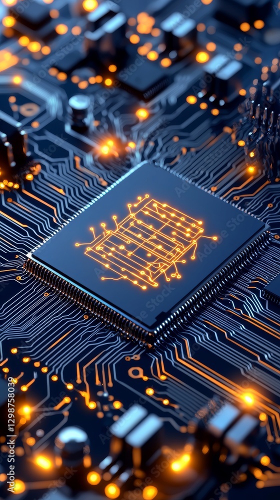 Poster high-tech circuit board close-up modern electronics lab digital technology macro photography innovat