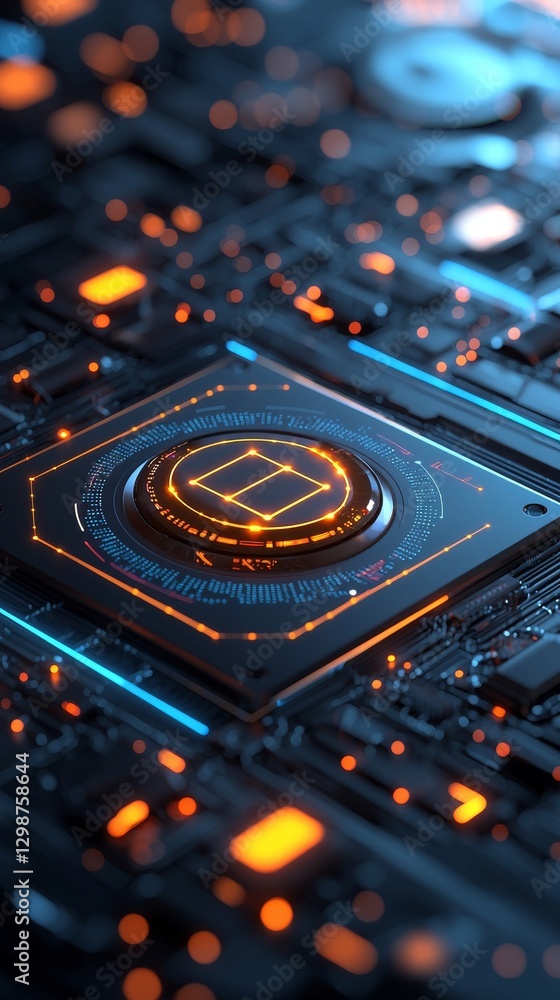 Poster futuristic technology circuit board digital realm graphic design high-tech environment close-up view