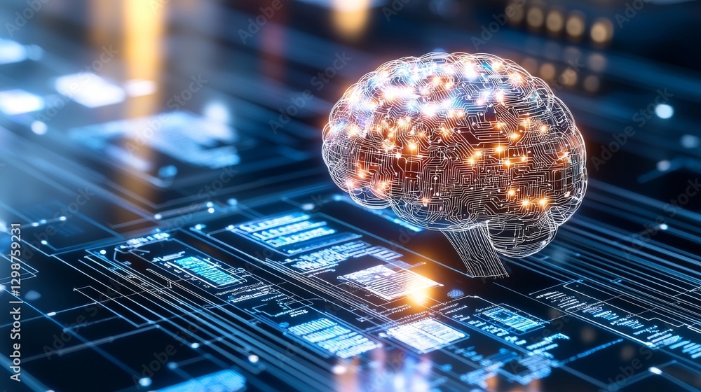 Aufkleber futuristic artificial intelligence brain technology digital world 3d visualization sci-fi environmen