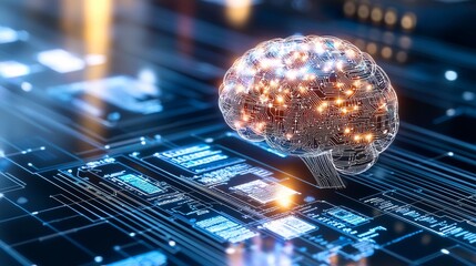 Futuristic Artificial Intelligence Brain Technology Digital World 3D Visualization Sci-Fi Environment Abstract Concept