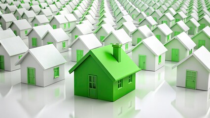 A vibrant green house hides amongst a sea of white in this 3D rendered search game.  Spot the difference!