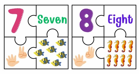 Number puzzles for children's education.Cut along the lines to form a jigsaw puzzle.