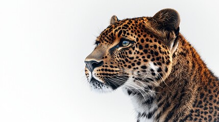 Obraz premium Leopard portrait, profile view, white background, wildlife