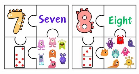 Obraz premium Number puzzles for children's education.Cut along the lines to form a jigsaw puzzle.