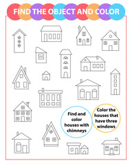 Fototapeta premium Find the object and color. Coloring page. Houses