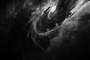 Fototapeta premium a surreal black void with dynamic white noise patterns swirling like cosmic dust, creating hypnotic abstract textures with grainy film quality and subtle gradients of gray